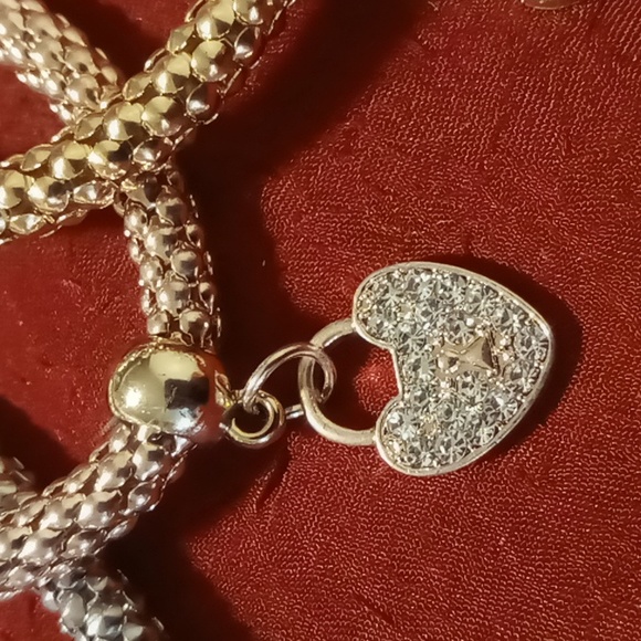 Rose gold gold & silver expandable bracelet set with heart locket charms - Picture 4 of 5